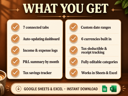 Small Business Bookkeeping Spreadsheet | Income, Expense, Profit & Tax Dashboard for Google Sheets & Excel