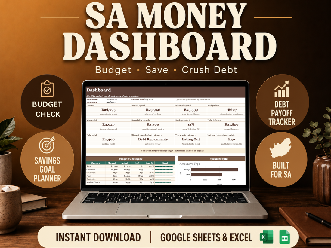 Monthly Money Dashboard for Google Sheets & Excel | Budget, Savings & Debt Tracker